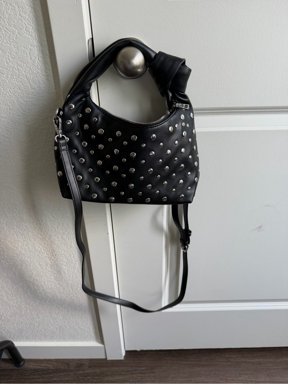 Black Studded Shoulder Bag with Crossbody Strap